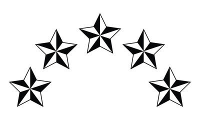 Obraz premium Five stars rating icon. Five stars customer review icon, vector for apps and websites. Black and white five star icon isolated on white background. Vector illustration.
