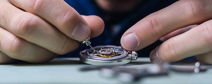Watch repair specialist examining tiny mechanisms, detailed and precise work