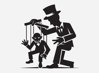 Prank Puppet Silhouette in the Dark with a Mysterious and Playful Shadowy Background