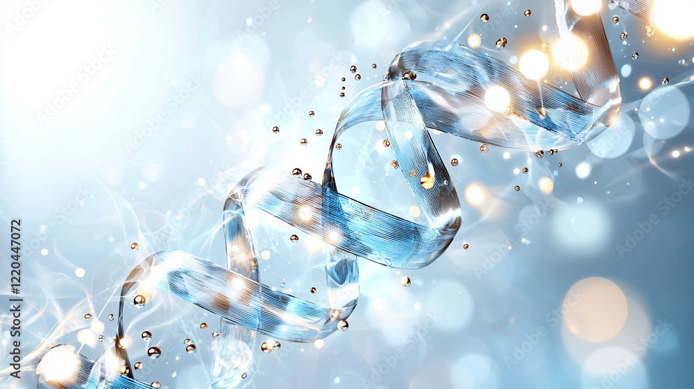 Poster abstract representation of a dna double helix with shimmering particles