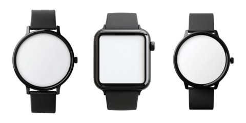 Set of Minimalist smartwatch with a blank screen isolated on transparent background, cut out