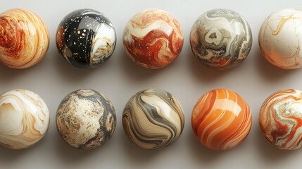 Abstract Marbled Sphere Collection Decorative Orbs in Warm Earth Tones