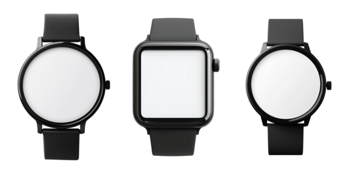Set of Minimalist smartwatch with a blank screen isolated on transparent background, cut out