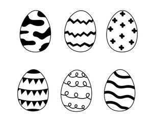 Set of Easter eggs doodle, vector illustration on white background.