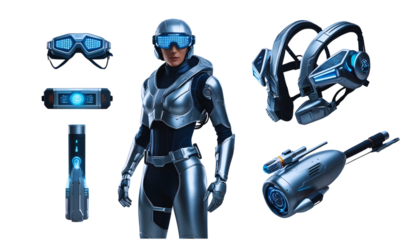 Futuristic Technology Featuring Robotic Gear, Advanced Suit, and High-Tech Gadgets