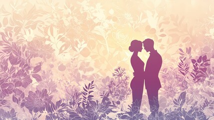 Romantic Couple Silhouette Amidst a Dreamy Floral Garden