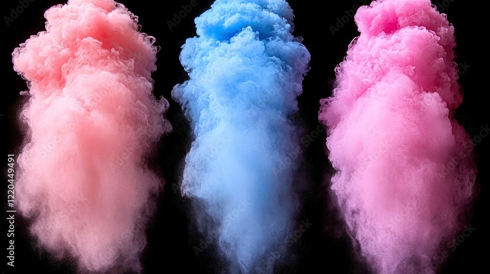 Poster Colorful smoke clouds in vibrant pink, blue, and white