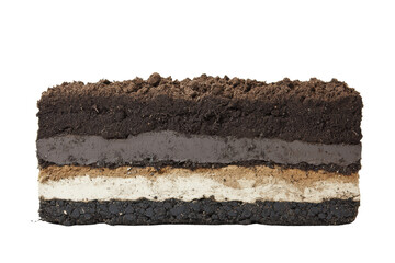 Indulge in a delicious layered dessert featuring rich chocolate, creamy white, and crunchy cookie textures, perfect for any special occasion.