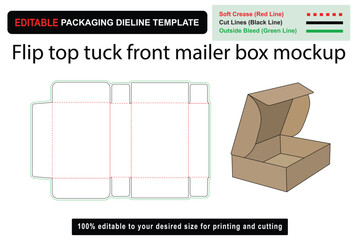 Flip top tuck front mailer box mockup dieline for modern packaging solutions, Mailer Box, Packaging Design, Custom Box Mockup, Product Packaging, Custom box dieline, customizable box