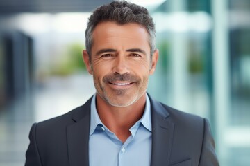Fototapeta premium Confident mature businessman smiling in modern office environment