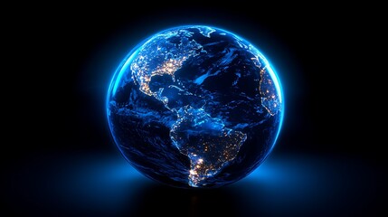 A blue Earth with lights on it centered, Realistic 3d planet earth