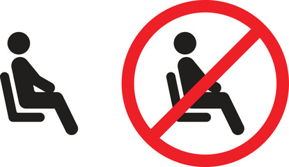 Vector icon of sitting and no sitting sign. Warning, caution and information symbol icon for the public. Vector illustration