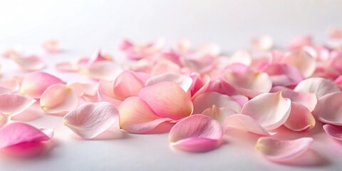 Fototapeta premium delicate petals of pink roses scattered on a soft white background