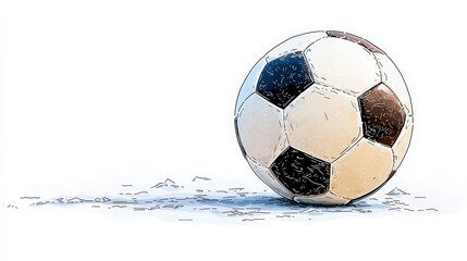 Naklejka premium Soccer Ball Illustration on White Background with Shadows and Sketchy Style Effects