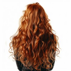 Fototapeta premium Woman with long, red, curly hair is posing in a studio, showcasing her beautiful and healthy hair