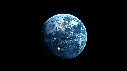 Naklejka premium A blue Earth with lights on it centered, Realistic 3d planet earth