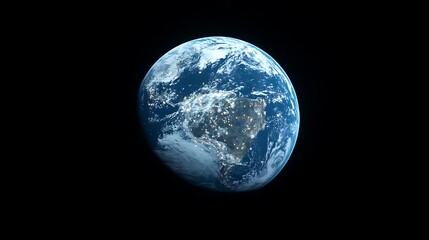 Naklejka premium A blue Earth with lights on it centered, Realistic 3d planet earth