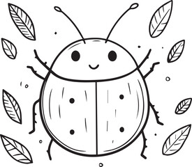 Happy Ladybug with Leaves