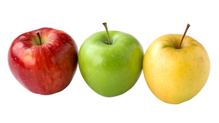 red, green  and yellow apples with white background png transparent cut out social media post high quality
