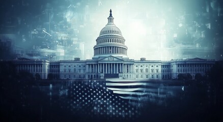 United States Capitol building illuminated with digital effects showcasing national pride
