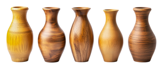PNG Unique wooden vases displayed in a row