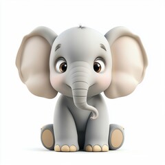 3D icon cartoon baby elephant with big floppy ears isolated on a white background