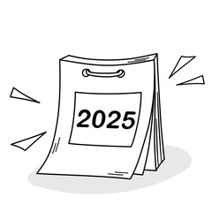Calendar 2025 sign doodle hand drawn icon. Outline drawing calendar 2025 line clipart symbol. Vector illustration.