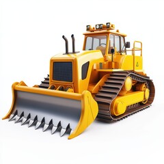 Obraz premium 3D icon cartoon bulldozer with a steel blade, isolated on a white background 