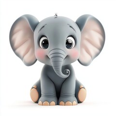 Naklejka premium 3D icon cartoon baby elephant with big floppy ears isolated on a white background