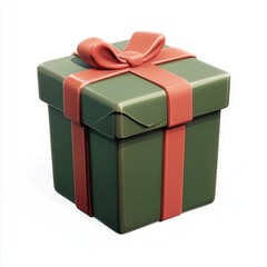 3D icon cartoon Christmas-themed gift box with a red ribbon, isolated on a white background 