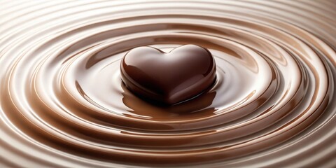 Chocolate heart shape rises from chocolate ripples in a creamy white background, heart, yum,  heart, yum