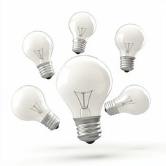 3D icon cartoon brainstorming concept with multiple light bulbs floating around isolated on a white background -