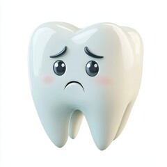 3D icon cartoon cavity tooth with a sad expression isolated on a white background