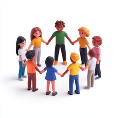 Naklejka premium 3D icon cartoon diverse group of people holding hands in a circle, isolated on a white background 