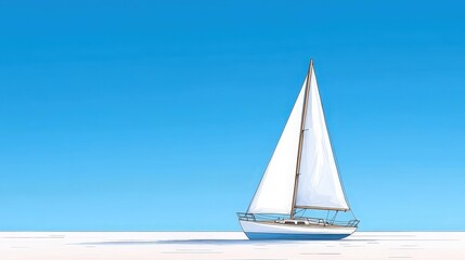 Obraz premium Tranquil Sailboat Gliding Across Serene Blue Ocean Under Clear Sky