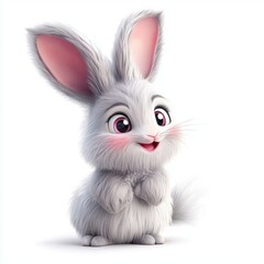 Obraz premium 3D icon cartoon fluffy bunny with big ears isolated on a white background 