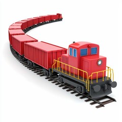 3D icon cartoon freight train with boxcars, isolated on a white background 