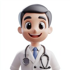 Fototapeta premium 3D icon cartoon doctor with a stethoscope smiling isolated on a white background 