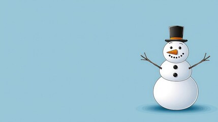 Cute cartoon snowman with a black top hat and cheerful expression against a blue background