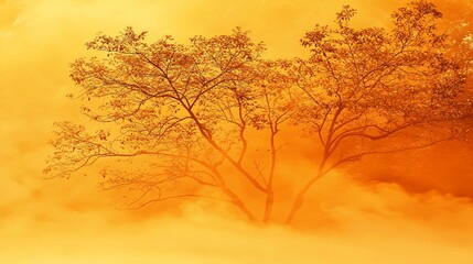 Naklejka premium Mystical Forest Scene with Radiant Green Foliage and Morning Mist