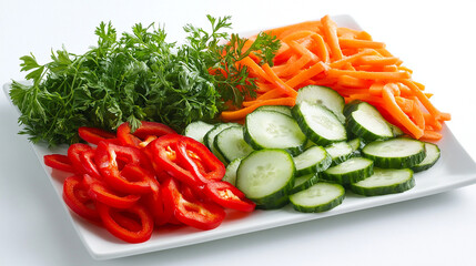 Freshly cut vegetables on a white plate