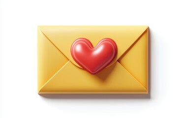 3D icon cartoon love letter with heart seal isolated on a white background