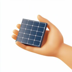 3D icon cartoon hand holding a small solar panel as a sustainable energy concept isolated on a white background --quality 2