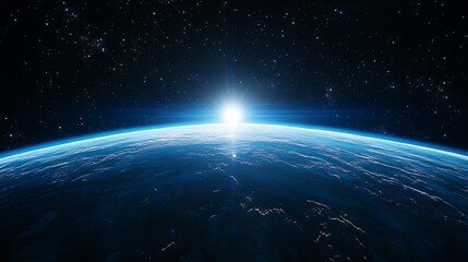 Obraz premium A blue glowing light shines down on the Earth