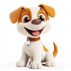 3D icon cartoon playful dog wagging tail isolated on a white background