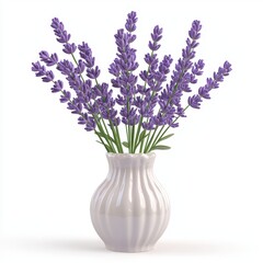 3D icon cartoon lavender flowers in a decorative vase isolated on a white background --quality 2