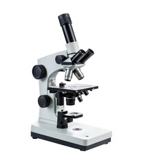 A tiny microscope sitting alone against a white backdrop.  