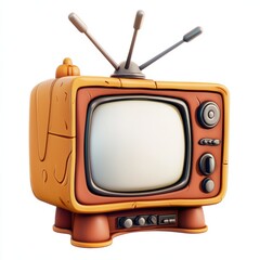 3D icon cartoon retro-style television with antennas, isolated on a white background --quality 2