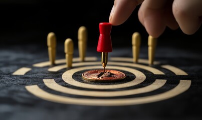 KYC Strategy Concept with Hand Choosing Target Customer Among Coins, Digital Marketing, and Customer Acquisition Focus, Generative AI