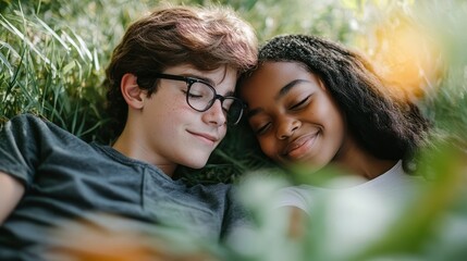 Fototapeta premium First Love. Two friends enjoying a peaceful moment in nature.